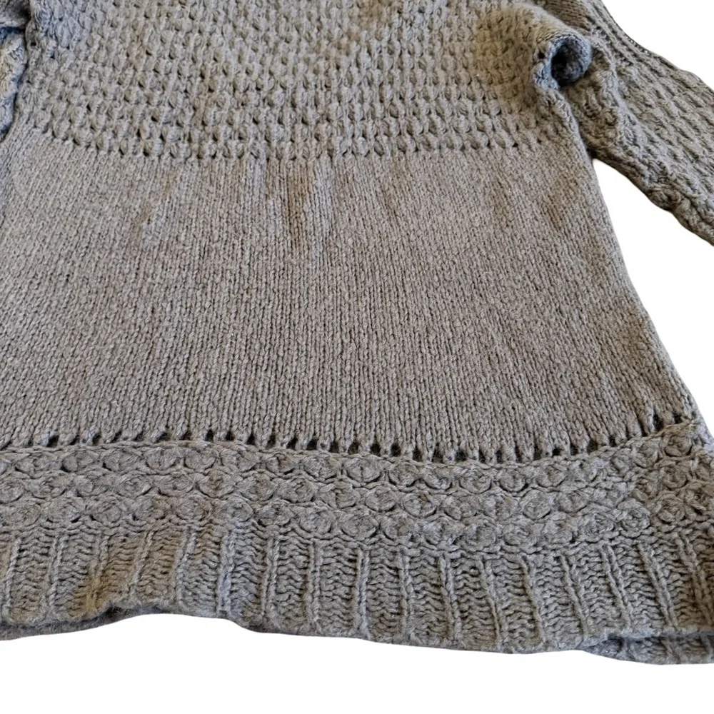 Free People Chunky Pullover V-Neck Sweater Neutral Brown Wool Stretch Size Large